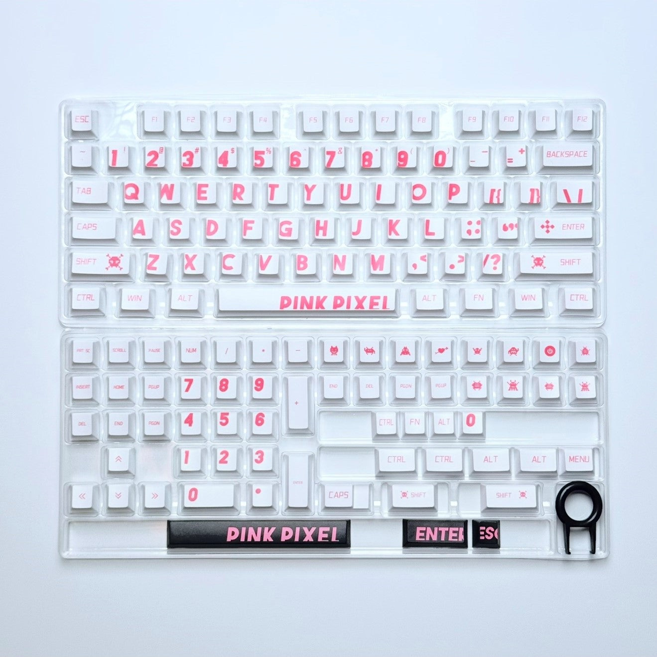 Pink and white large letter keycaps