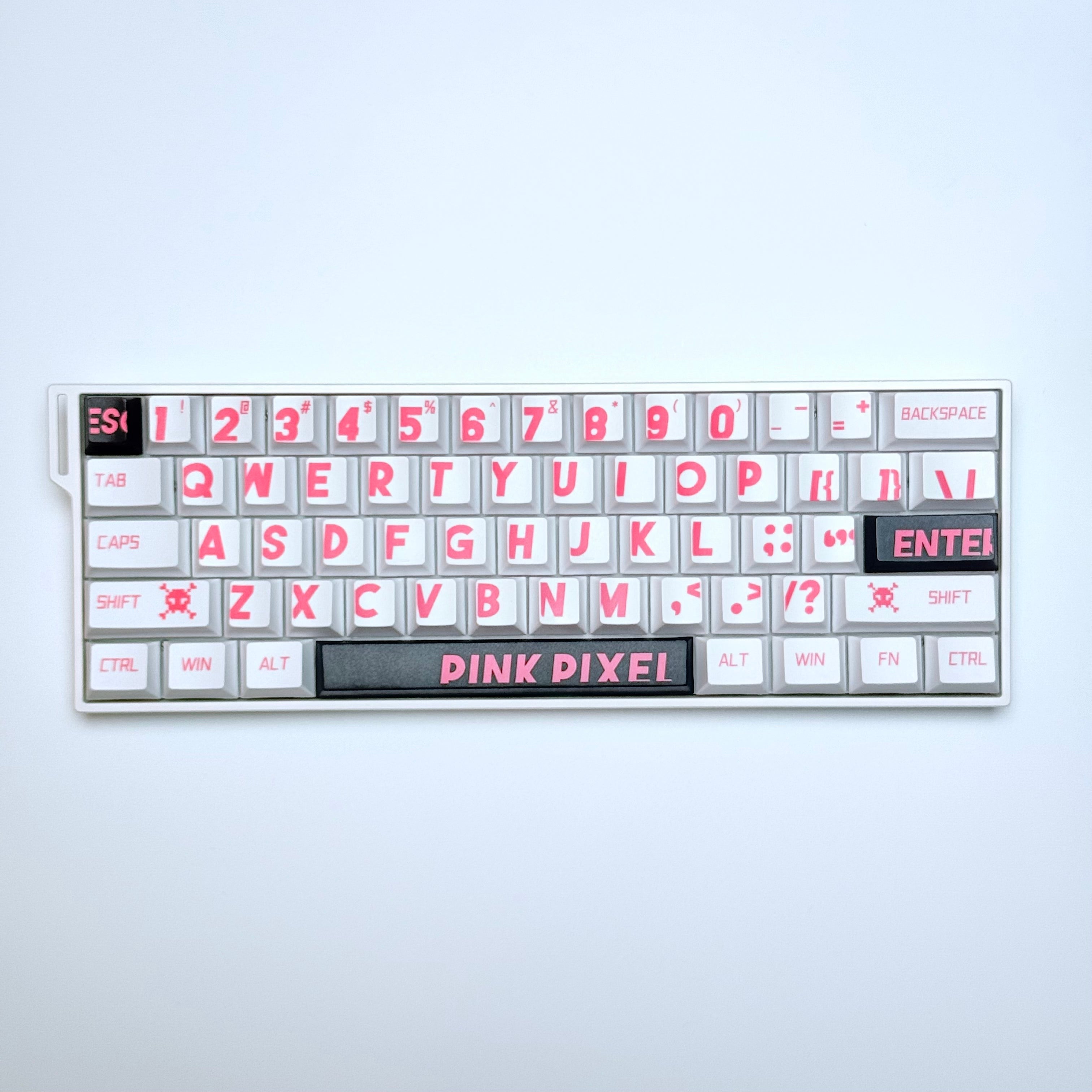 Pink and white large letter keycaps