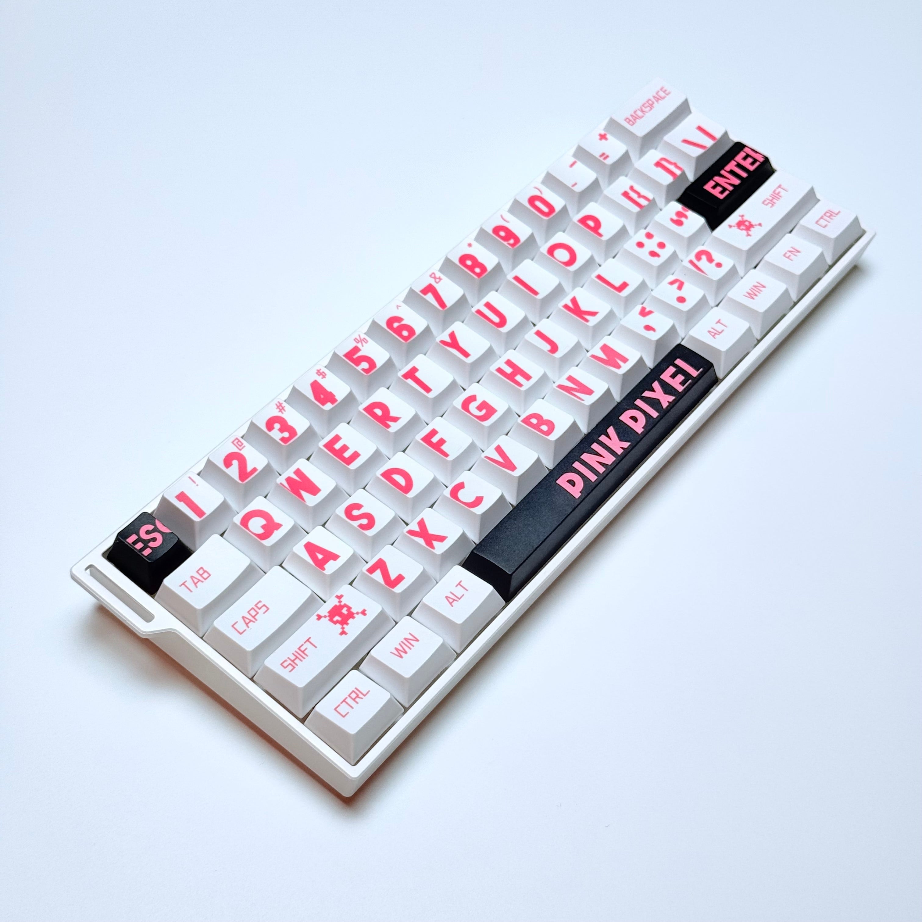 Pink and white large letter keycaps