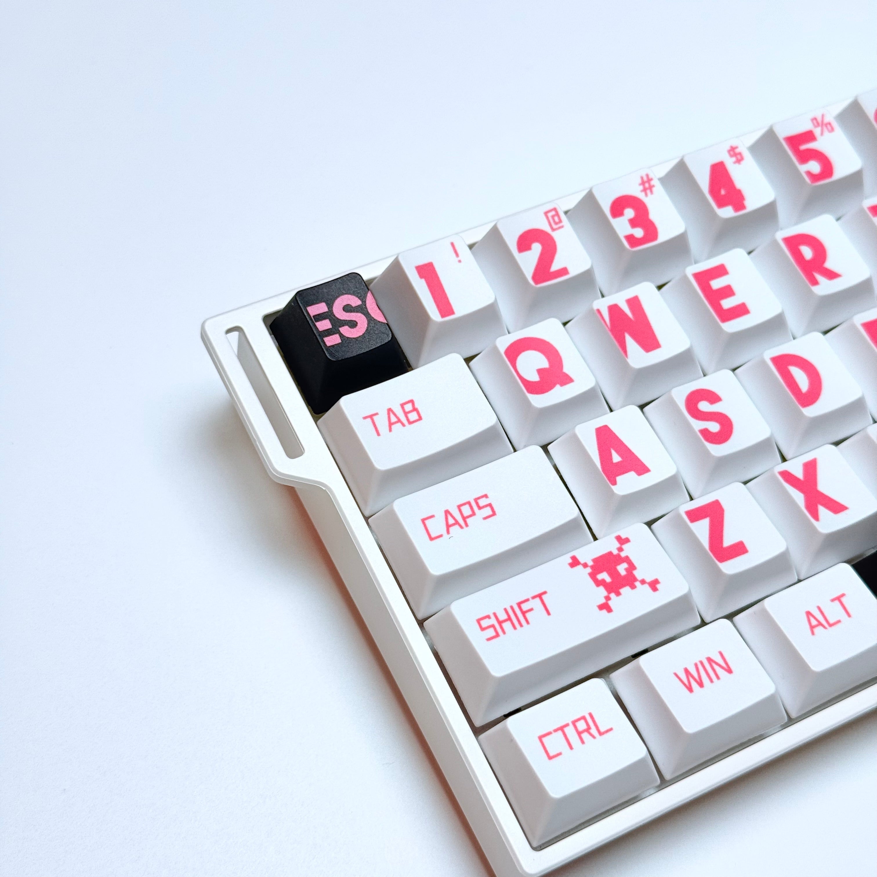 Pink and white large letter keycaps