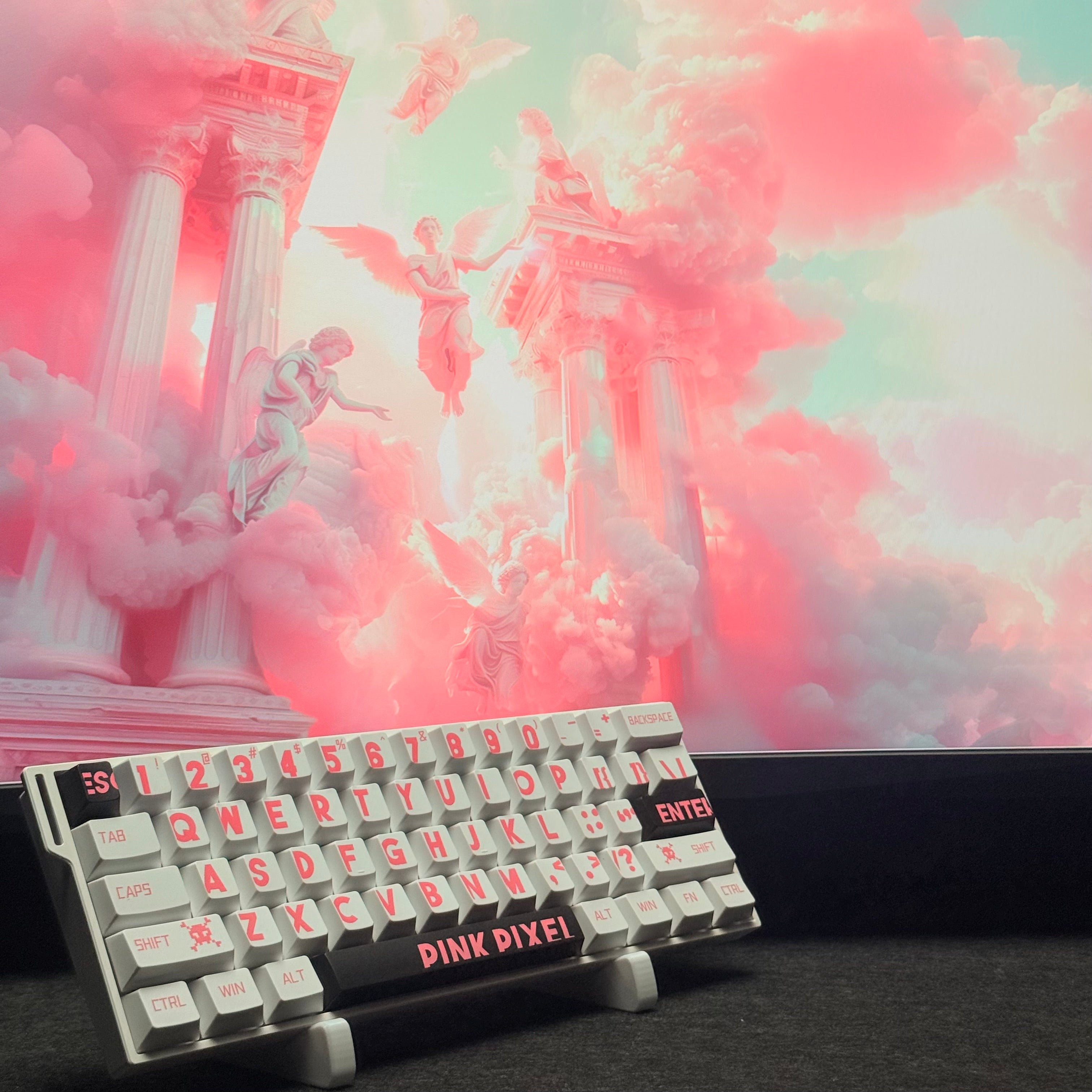 Pink and white large letter keycaps